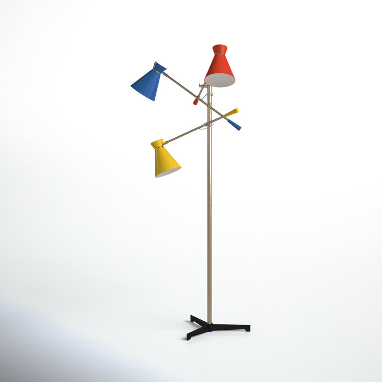 Adjustable Antique Brass Tripod Floor Lamp with Multi-Color Shades