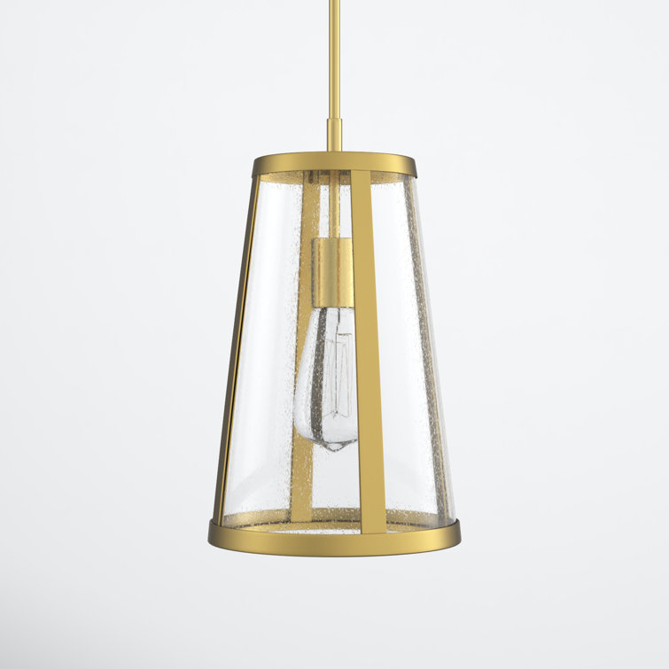 Burnished Brass Cone Pendant Light with Seeded Glass Shade