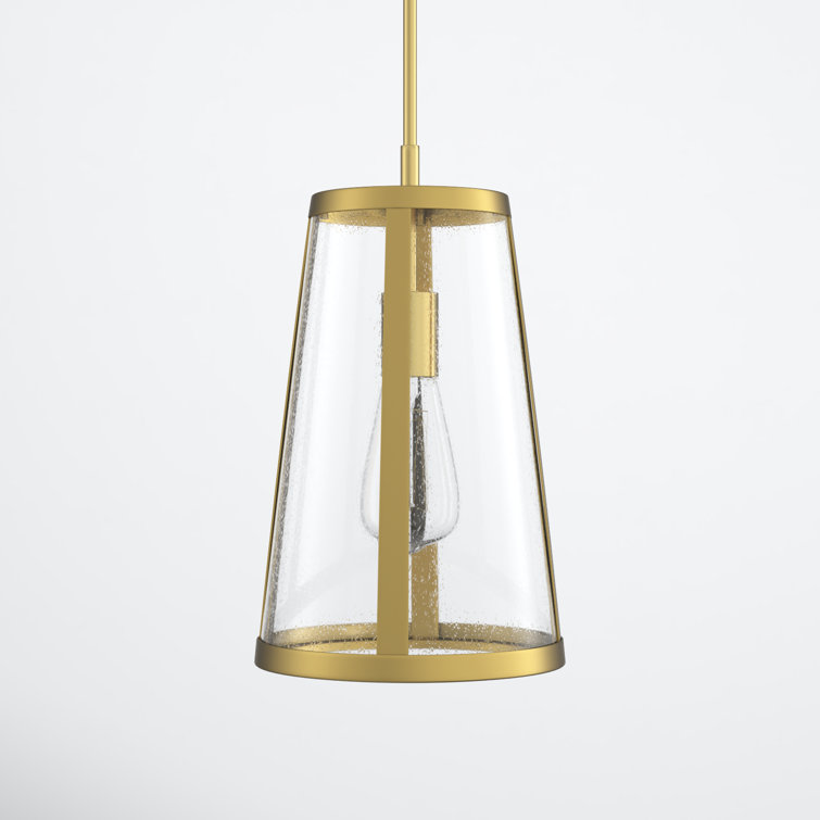 Burnished Brass Cone Pendant Light with Seeded Glass Shade