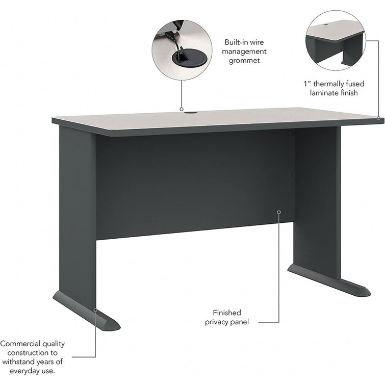 Slate Executive Office Desk with Drawer and Filing Cabinet, 48"W