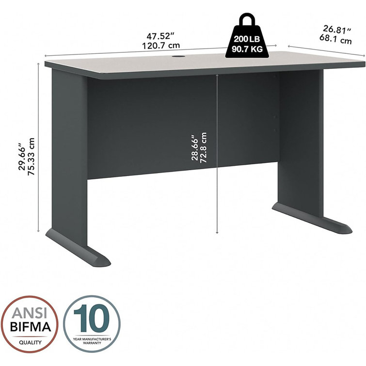 Slate Executive Office Desk with Drawer and Filing Cabinet, 48"W