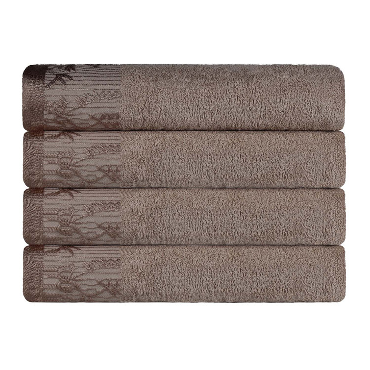 Frappe Brown Cotton Floral Jacquard 4-Piece Bath Towel Set