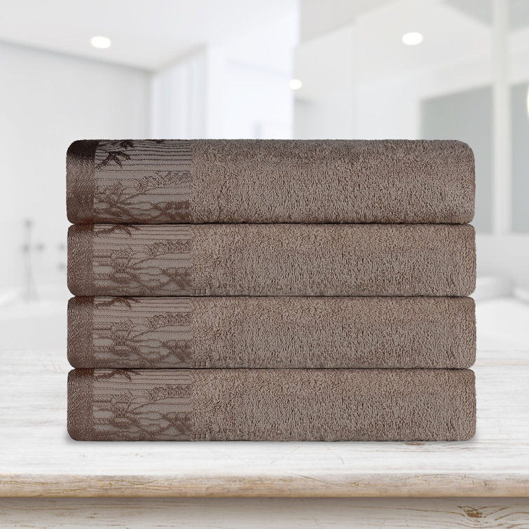 Frappe Brown Cotton Floral Jacquard 4-Piece Bath Towel Set