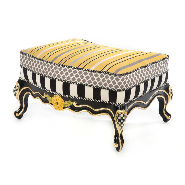 Hand-Painted Gold and Black Rectangular Ottoman