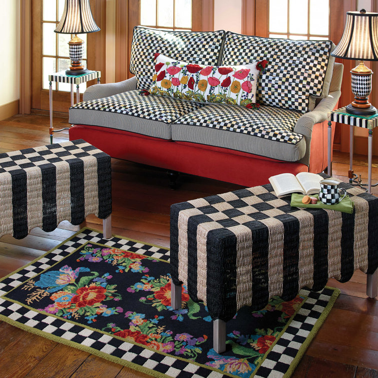 Handmade Black Floral Wool Rectangular Rug 3' x 5'