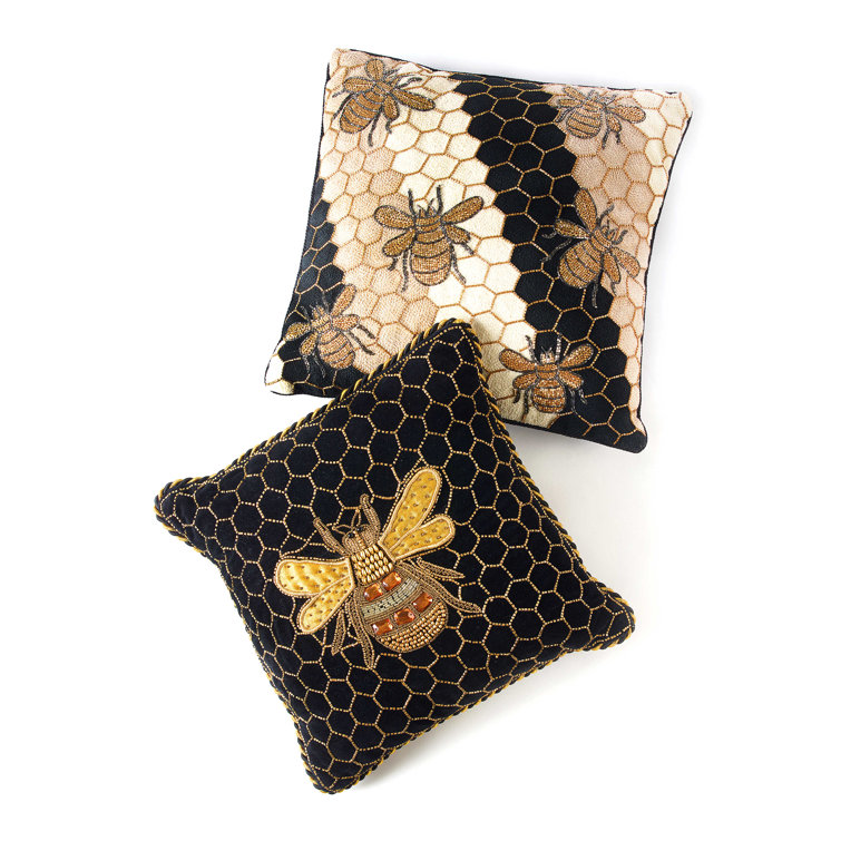 Kids' Square Velvet Pillow with Beaded Bee Design