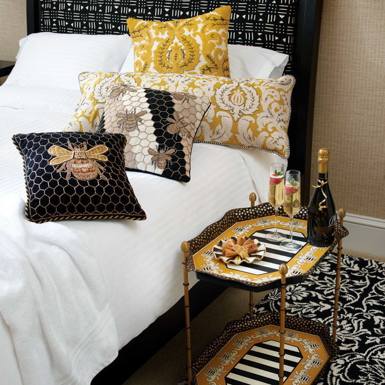 Kids' Square Velvet Pillow with Beaded Bee Design