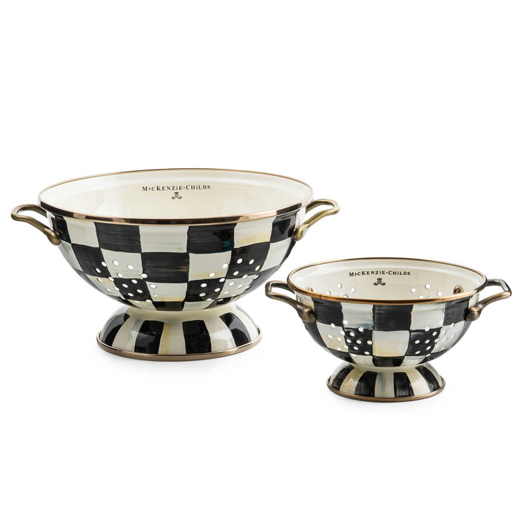 Courtly Check Hand-Painted Enamel Colander with Brass Handles