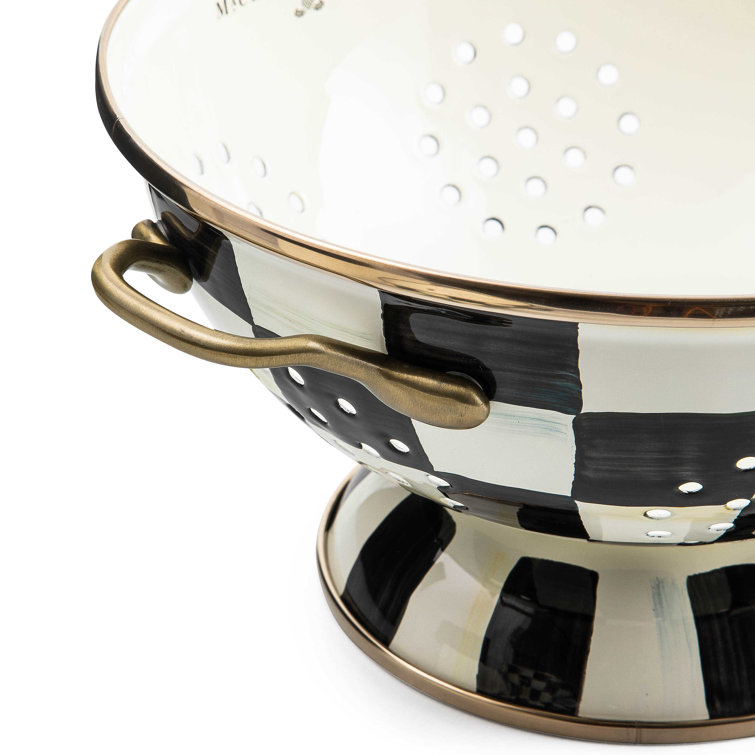 Courtly Check Hand-Painted Enamel Colander with Brass Handles