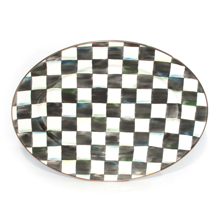 Medium Black and White Checkered Ceramic Oval Platter