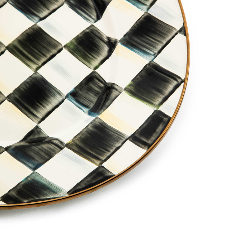 Medium Black and White Checkered Ceramic Oval Platter