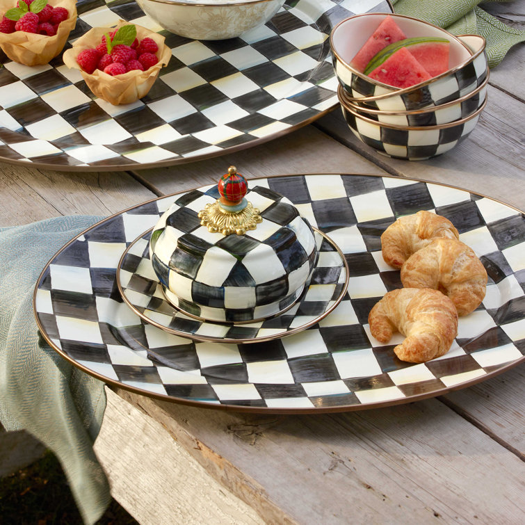 Medium Black and White Checkered Ceramic Oval Platter
