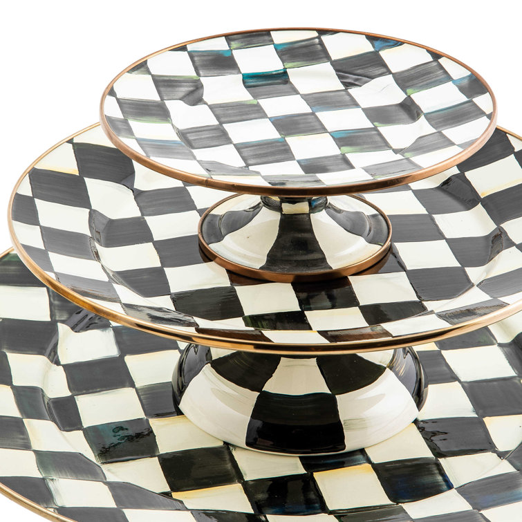 Enchanted Tiered Round Multi-Color Ceramic Platter with Metallic Band