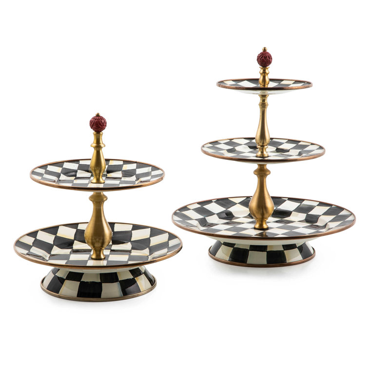 Courtly Check Round Multi-Color Tiered Sweet Stand with Brass Accents