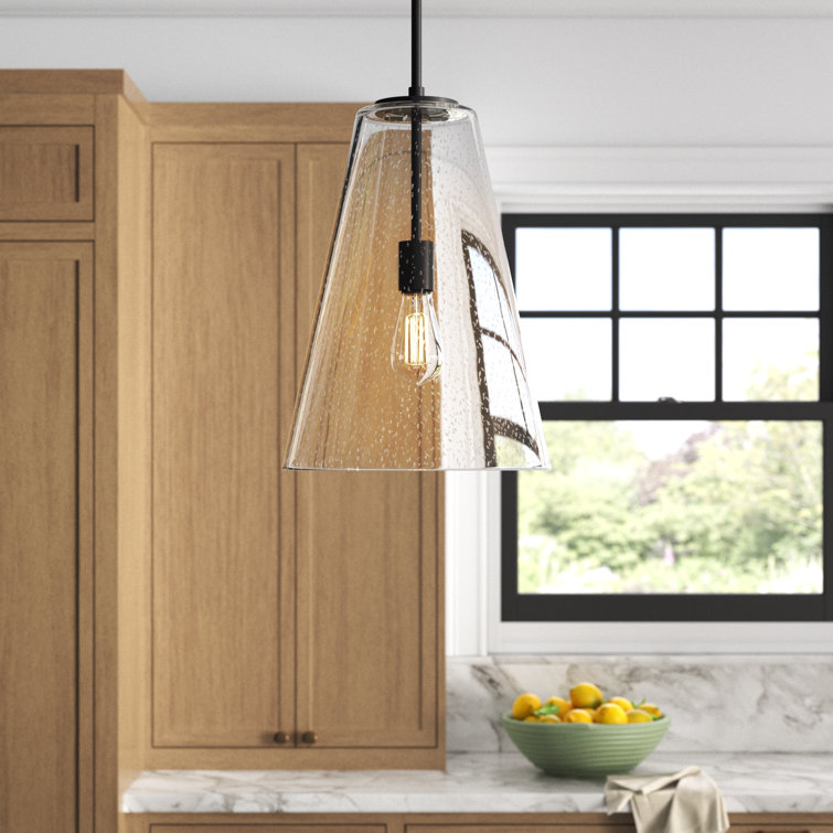 Vance Satin Black 1-Light Pendant with Clear Seedy Glass
