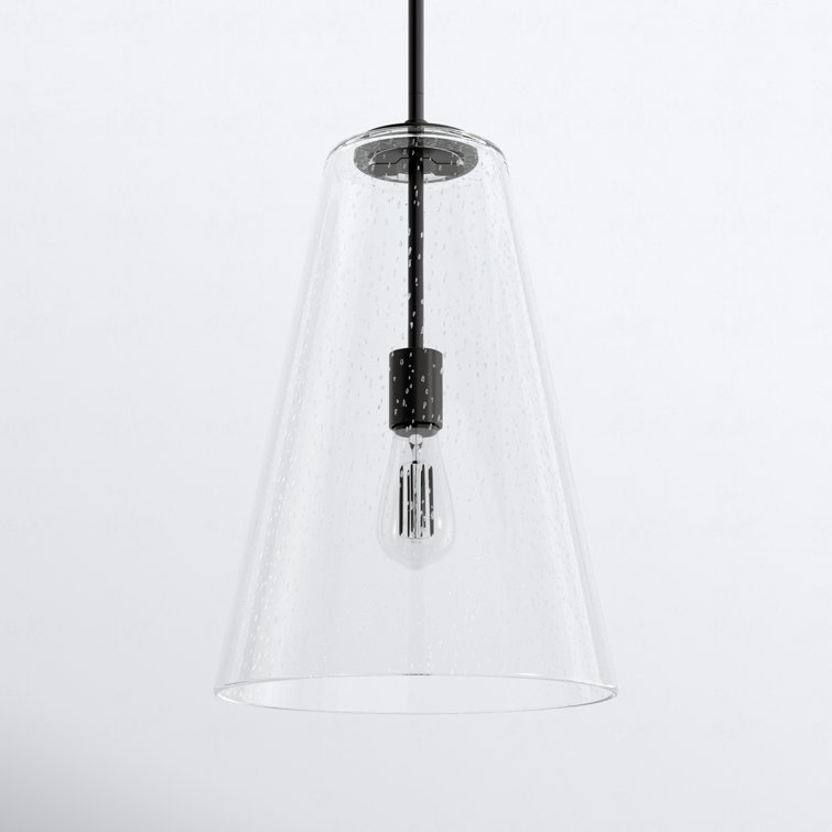 Vance Satin Black 1-Light Pendant with Clear Seedy Glass