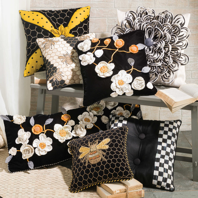 Kids' Square Velvet Pillow with Beaded Bee Design