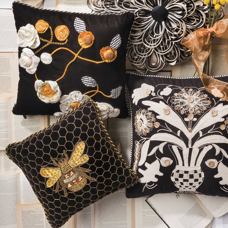 Kids' Square Velvet Pillow with Beaded Bee Design