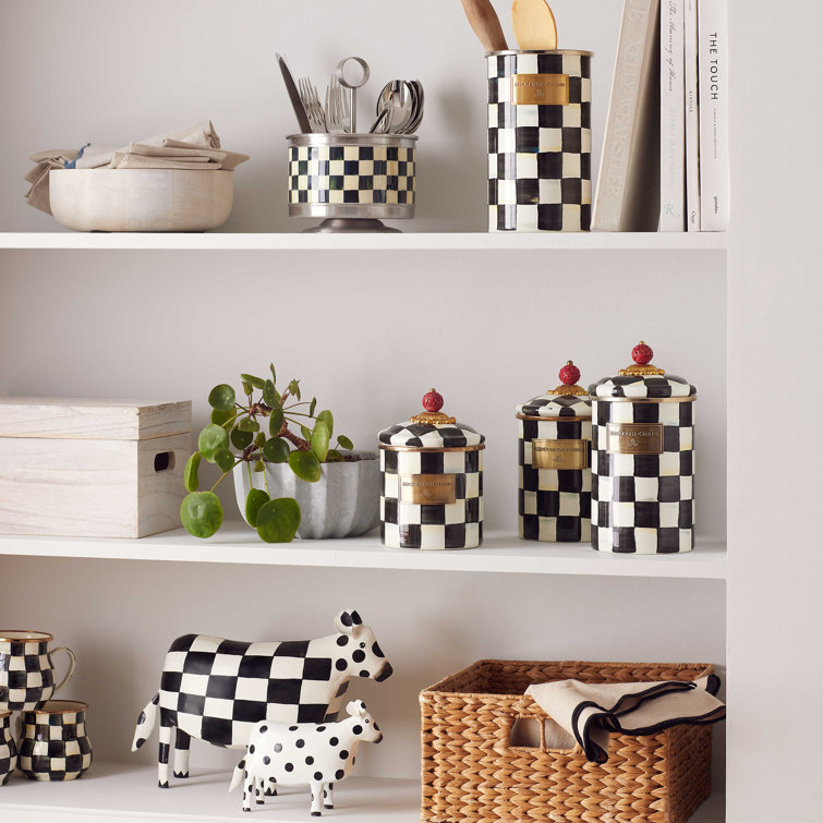 Large Black and White Stainless Steel Enamel Storage Canister