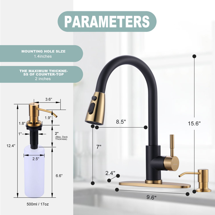 Matte Black and Gold Stainless Steel Pull Down Kitchen Faucet