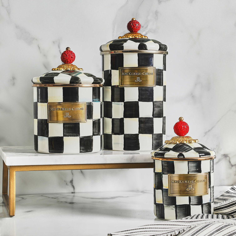 Large Black and White Stainless Steel Enamel Storage Canister