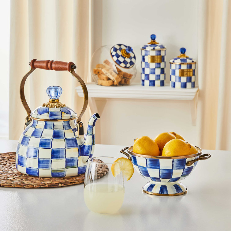 Royal Check Blue and White Enamel Extra Small Kettle