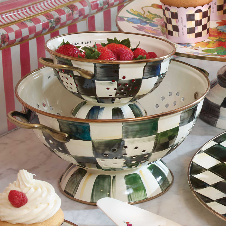 Courtly Check Hand-Painted Enamel Colander with Brass Handles