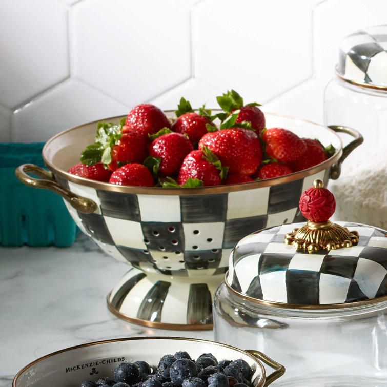 Courtly Check Hand-Painted Enamel Colander with Brass Handles