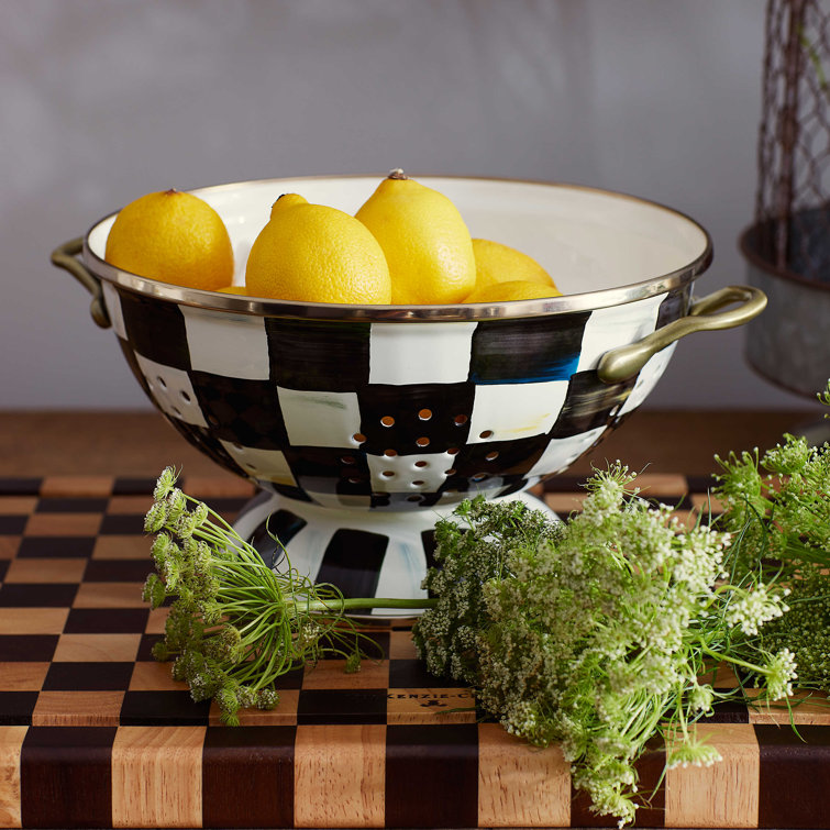 Courtly Check Hand-Painted Enamel Colander with Brass Handles