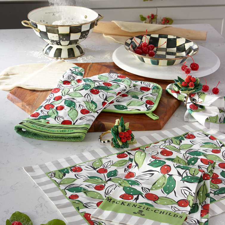 Courtly Check Hand-Painted Enamel Colander with Brass Handles
