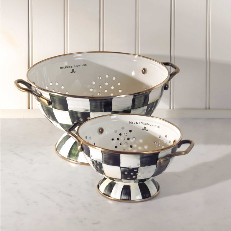 Courtly Check Hand-Painted Enamel Colander with Brass Handles