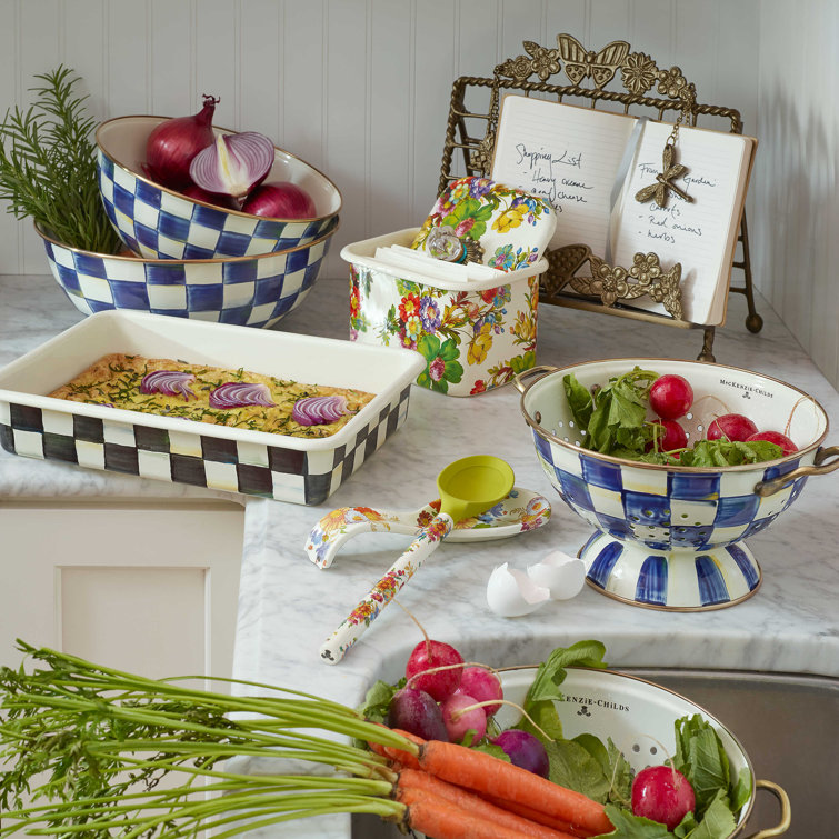 Large Blue and White Checkered Steel Colander