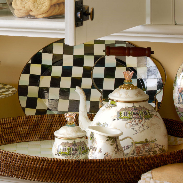 Medium Black and White Checkered Ceramic Oval Platter