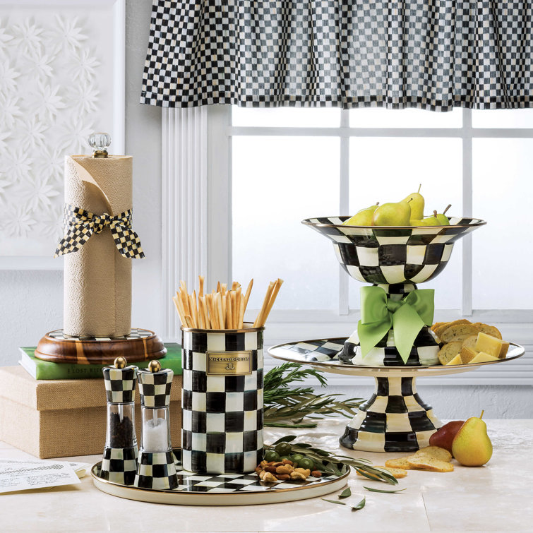 Courtly Check Enamel and Acacia Wood Freestanding Paper Towel Holder