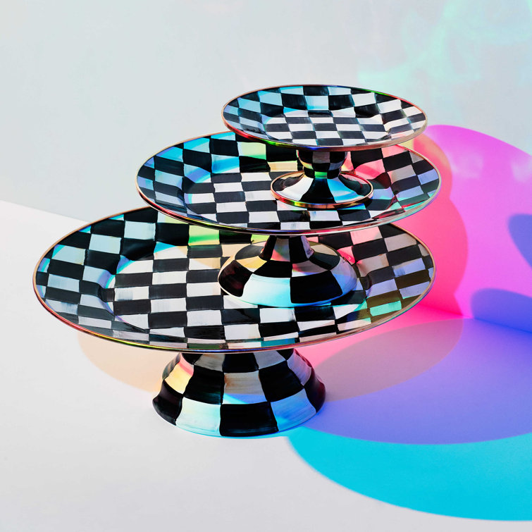 Enchanted Tiered Round Multi-Color Ceramic Platter with Metallic Band