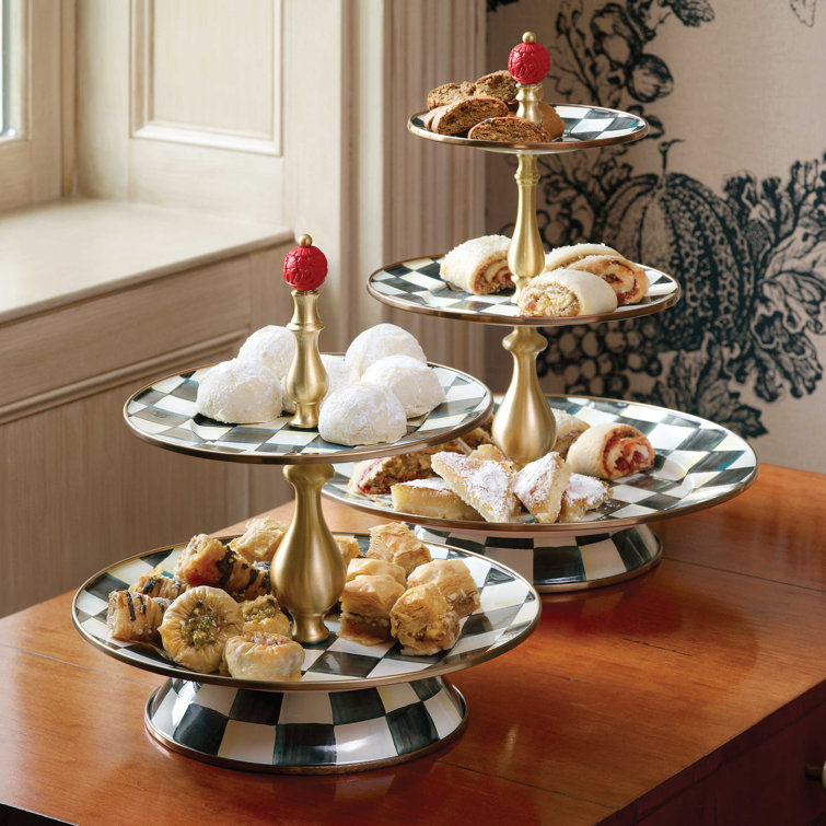 Courtly Check Round Multi-Color Tiered Sweet Stand with Brass Accents