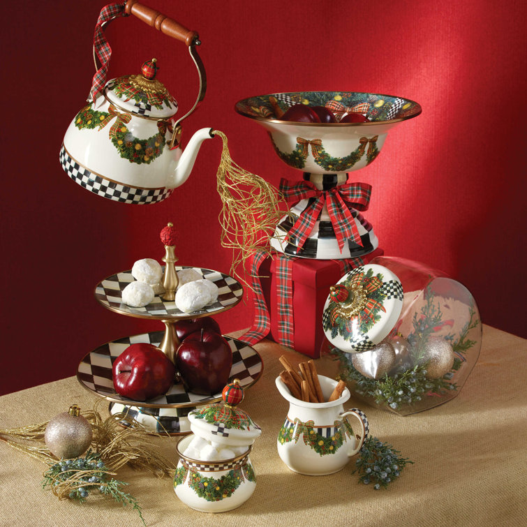 Elegant Hand-Painted Black and White Checkered Two-Tier Sweet Stand