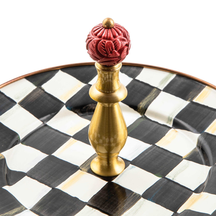 Elegant Hand-Painted Black and White Checkered Two-Tier Sweet Stand