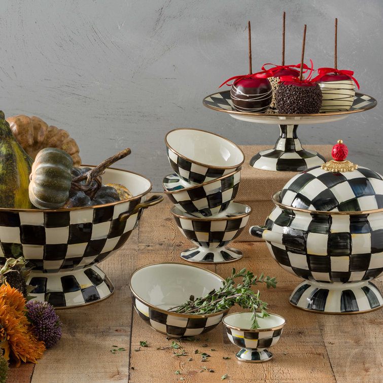 Hand-Painted Black and White Enamel Tureen, 3 Quarts