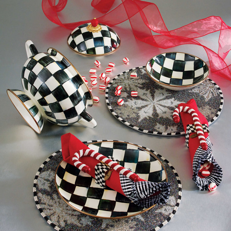 Hand-Painted Black and White Enamel Tureen, 3 Quarts