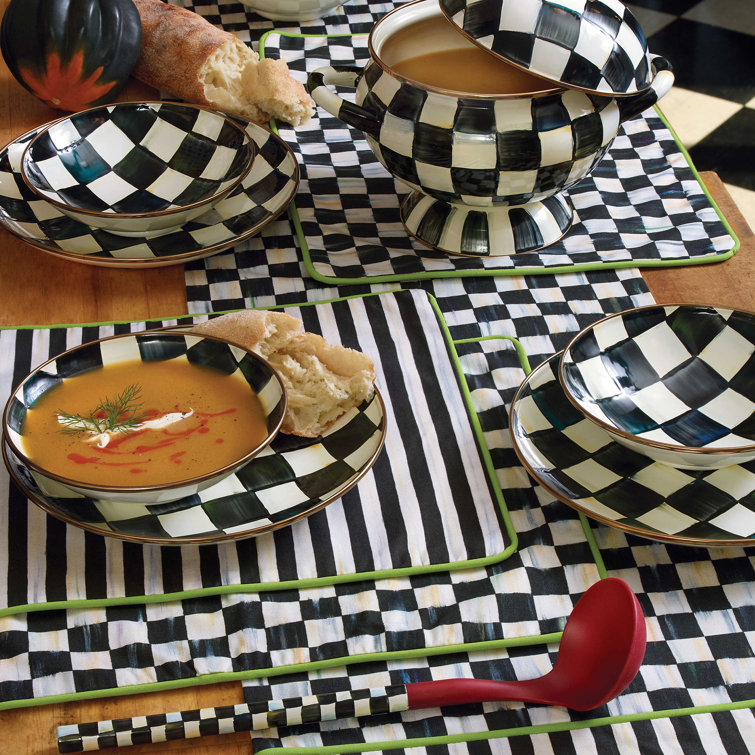 Hand-Painted Black and White Enamel Tureen, 3 Quarts