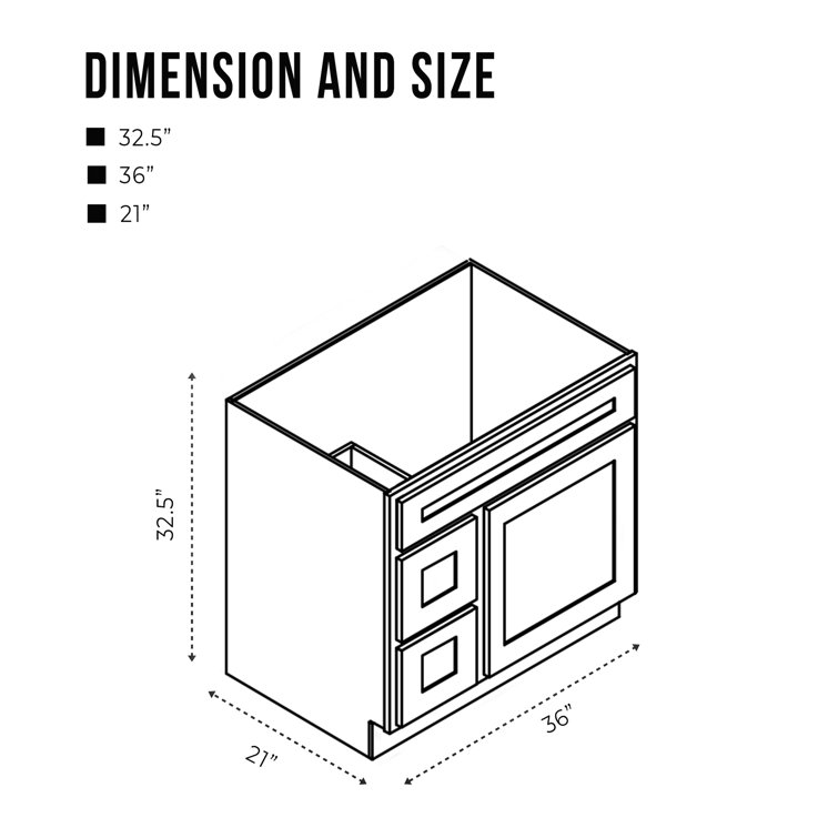 Blue 36" Shaker Style Single Bathroom Vanity Base