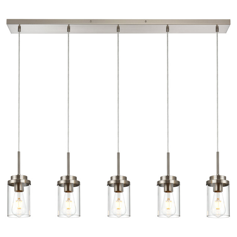 Brushed Nickel 5-Light Kitchen Island Pendant with Clear Glass Shades