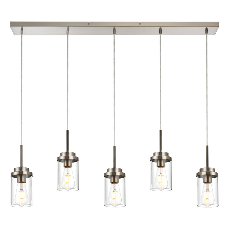 Brushed Nickel 5-Light Kitchen Island Pendant with Clear Glass Shades