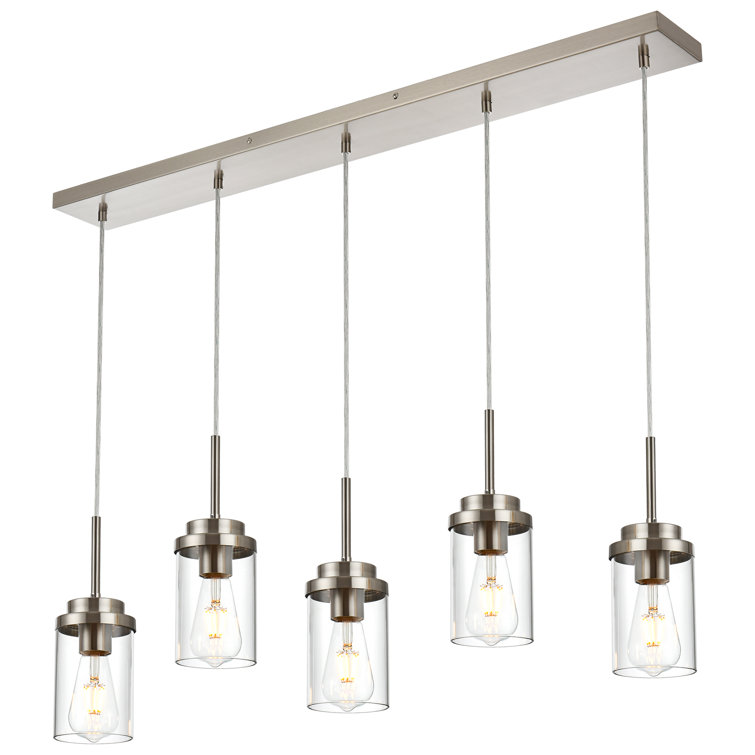 Brushed Nickel 5-Light Kitchen Island Pendant with Clear Glass Shades