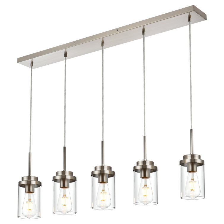 Brushed Nickel 5-Light Kitchen Island Pendant with Clear Glass Shades