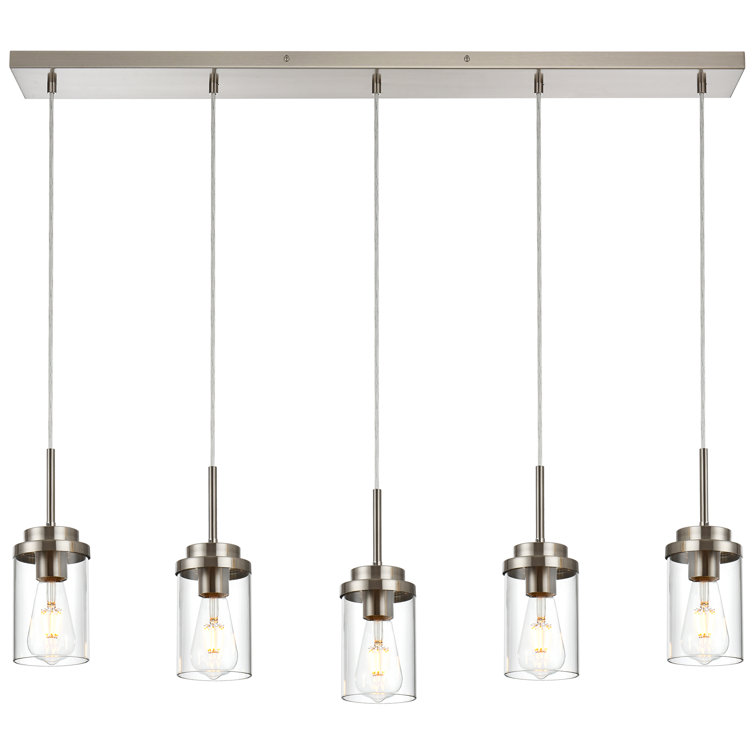 Brushed Nickel 5-Light Kitchen Island Pendant with Clear Glass Shades