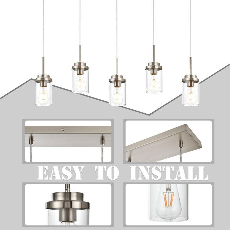 Brushed Nickel 5-Light Kitchen Island Pendant with Clear Glass Shades