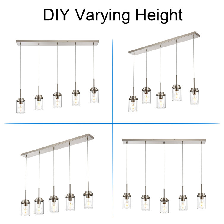 Brushed Nickel 5-Light Kitchen Island Pendant with Clear Glass Shades