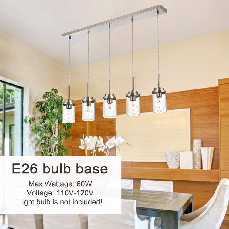 Brushed Nickel 5-Light Kitchen Island Pendant with Clear Glass Shades
